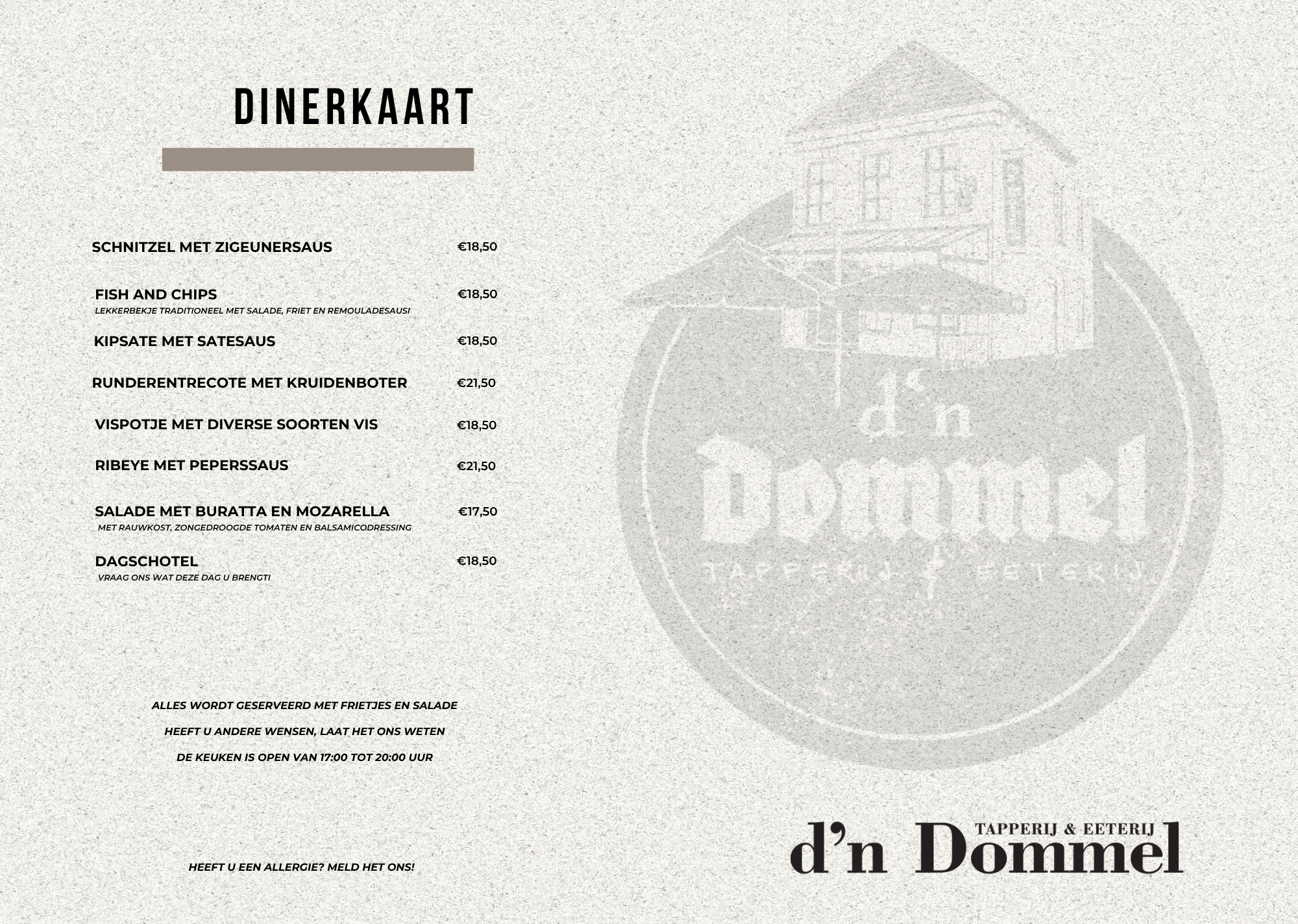 Dinerkaart D'n Dommel